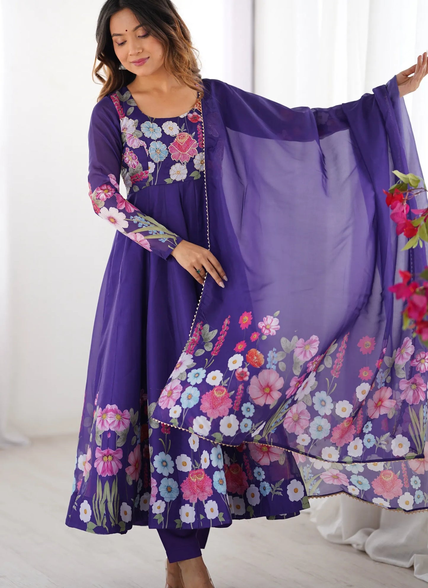 Pure Soft Organja Silk Anarkali Purple