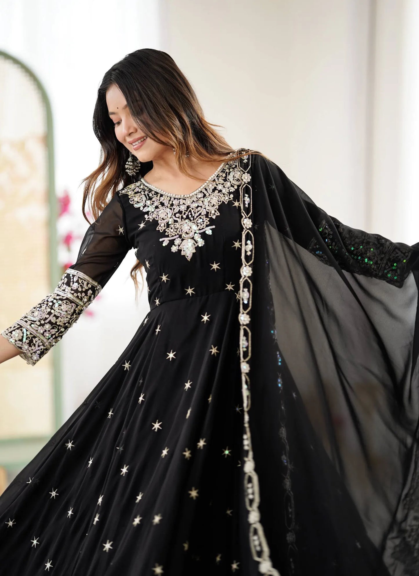 Black Rembo Sequence Designer Anarkali Suit