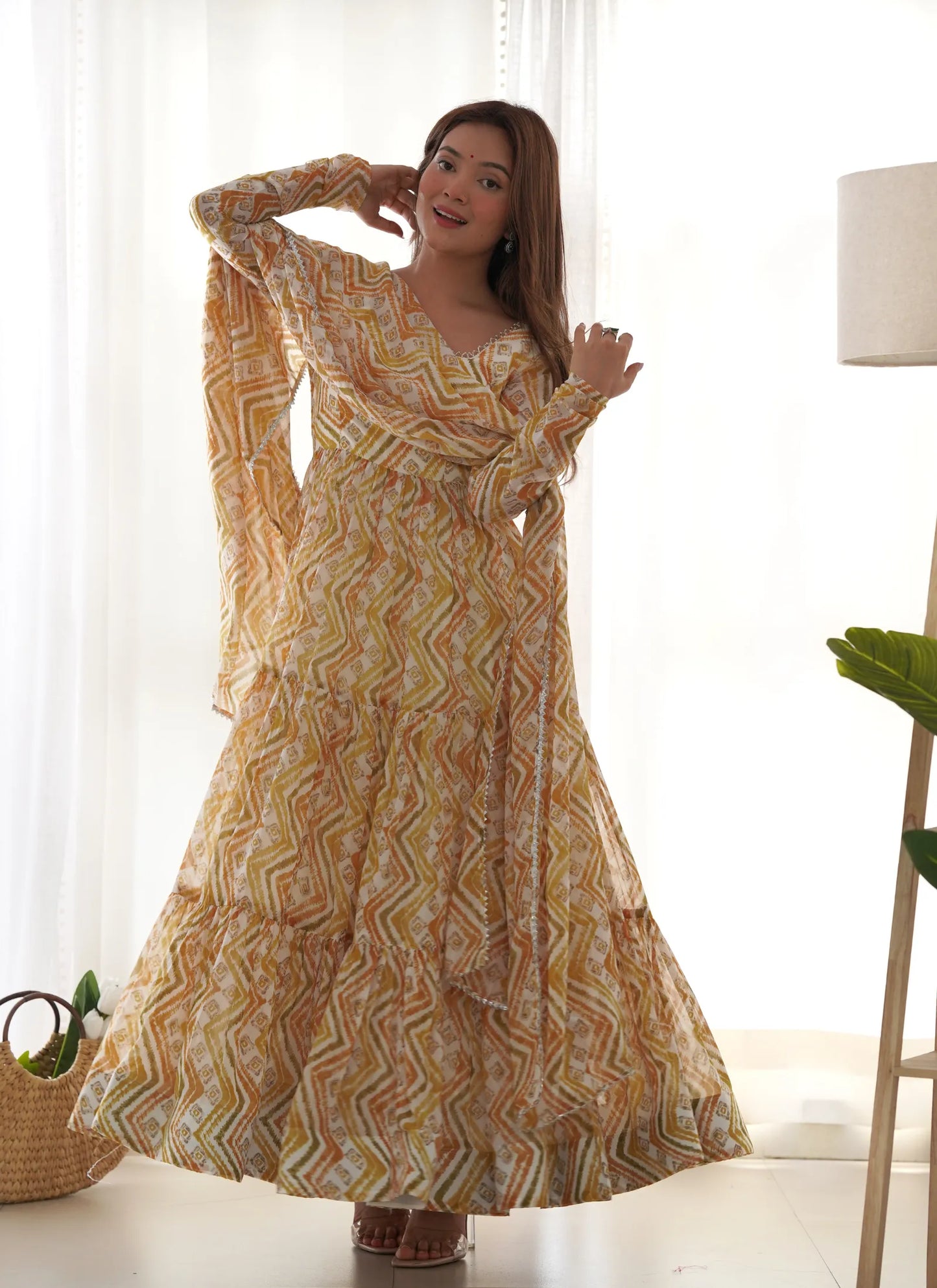 Pure Soft Fox Georgette Anarkali Light Yellow