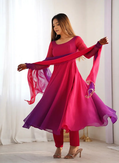 Heavy Pure Soft Fox Georgette Anarkali Dark Pink