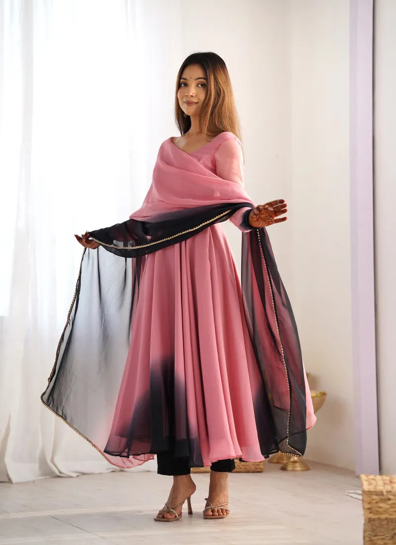 Heavy Pure Soft Fox Georgette Anarkali Onion Pink