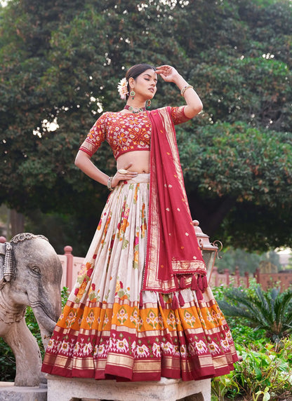 Red Floral Print Lehenga Choli