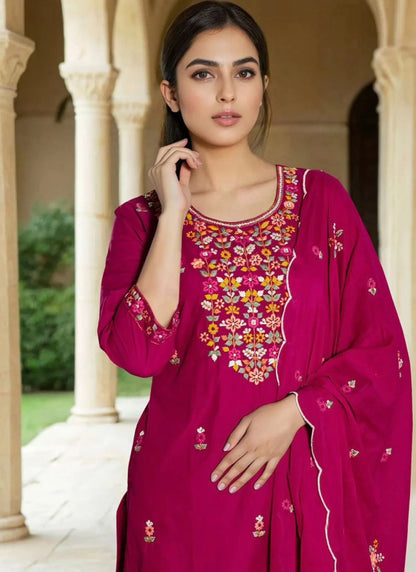 Heavy Roman Fabric Kurta Set Pink