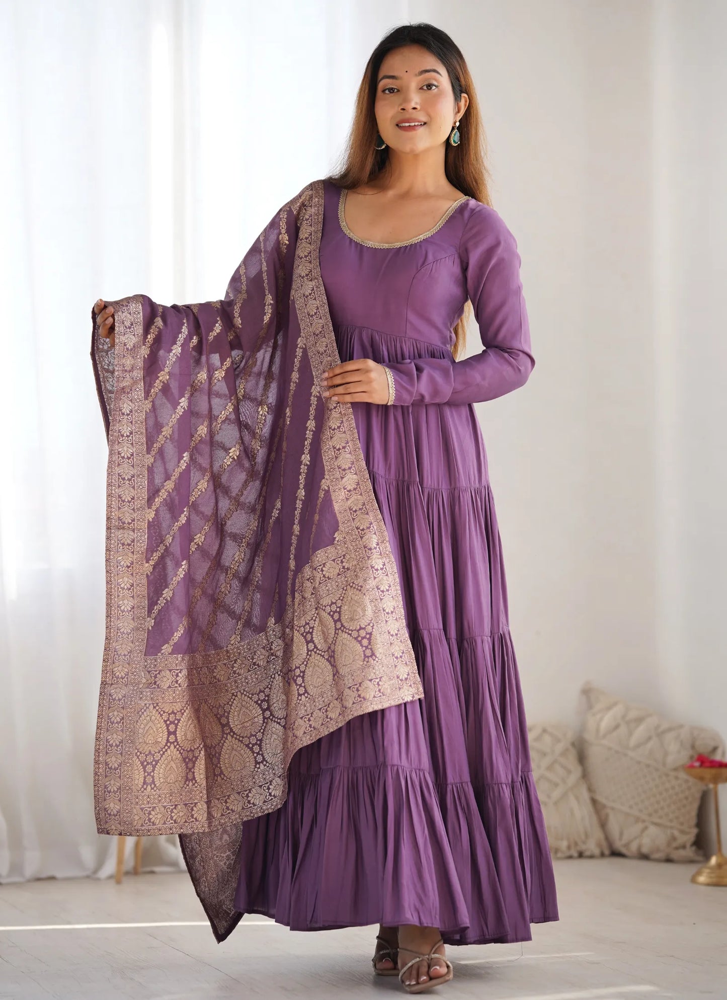 Heavy Pure Romansilk Anarkali Mauve