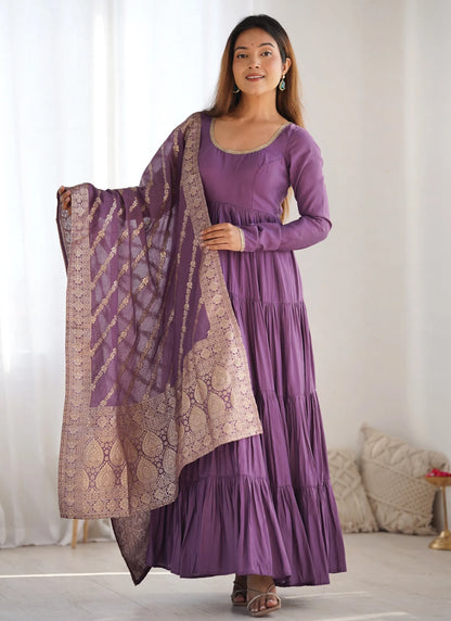 Heavy Pure Romansilk Anarkali Mauve
