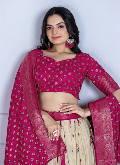 Pink Heavy Lichi Fabric Lehenga Choli