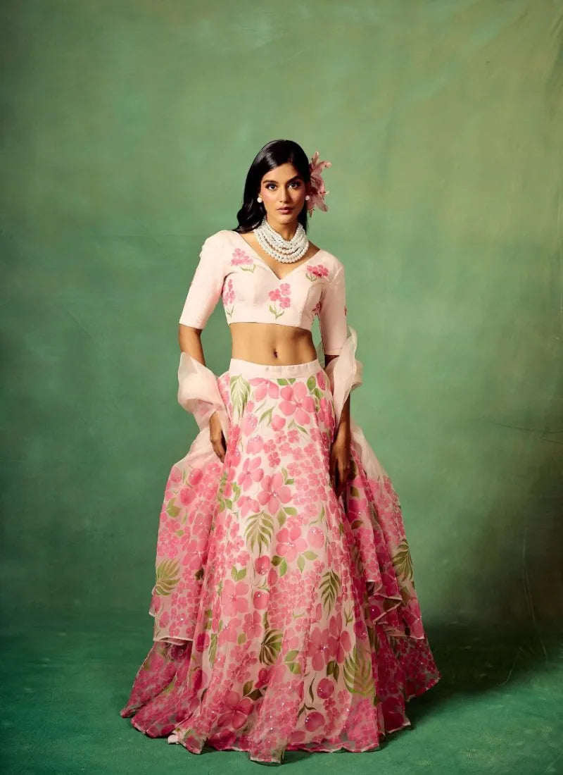 Premium Taby Silk With Beautiful Floral Print Lehenga