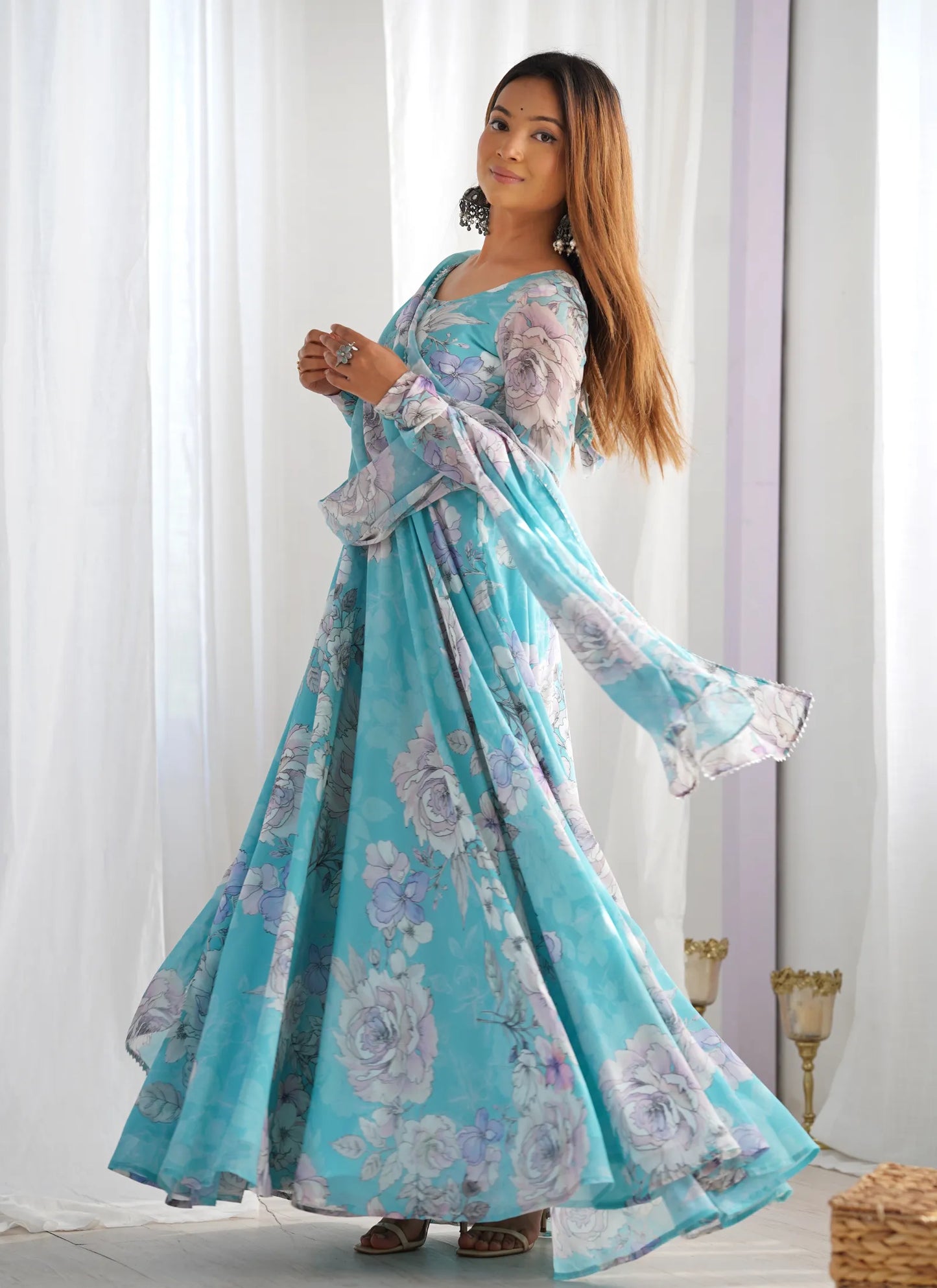 Floral Print Pure Fox Georgette Anarkali Suit