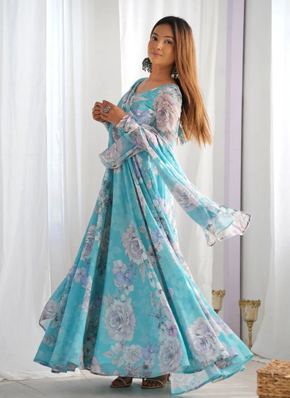 Floral Print Pure Fox Georgette Anarkali Suit