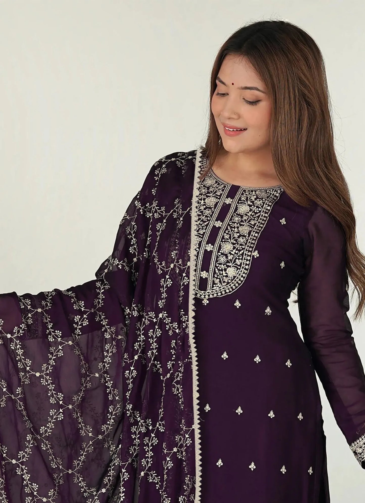 Zilmil Georgette Kurta Set Purple