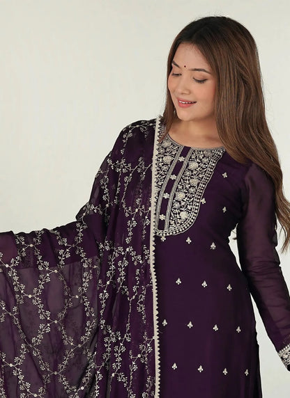 Zilmil Georgette Kurta Set Purple
