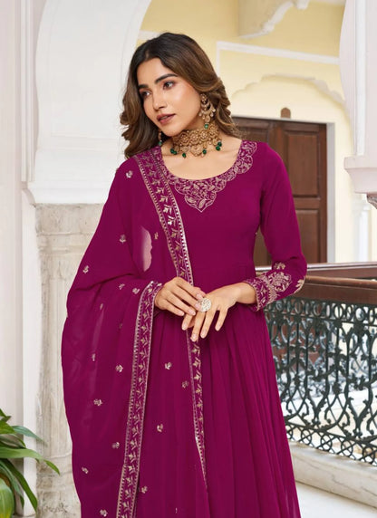 Pink Faux Georgette Thread Work Anarkali Suit