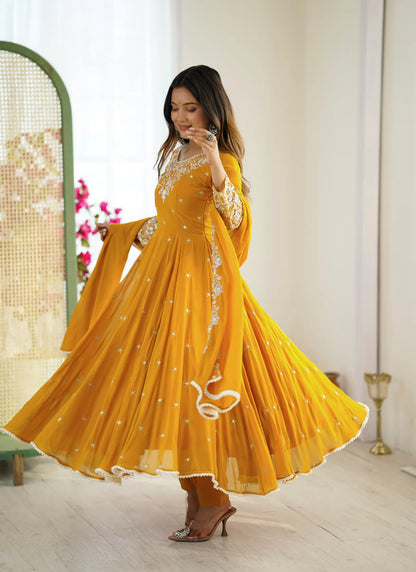 Mustard Rembo Sequence Designer Anarkali Suit