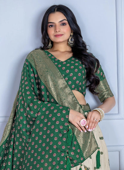Green Heavy Lichi Fabric Lehenga Choli