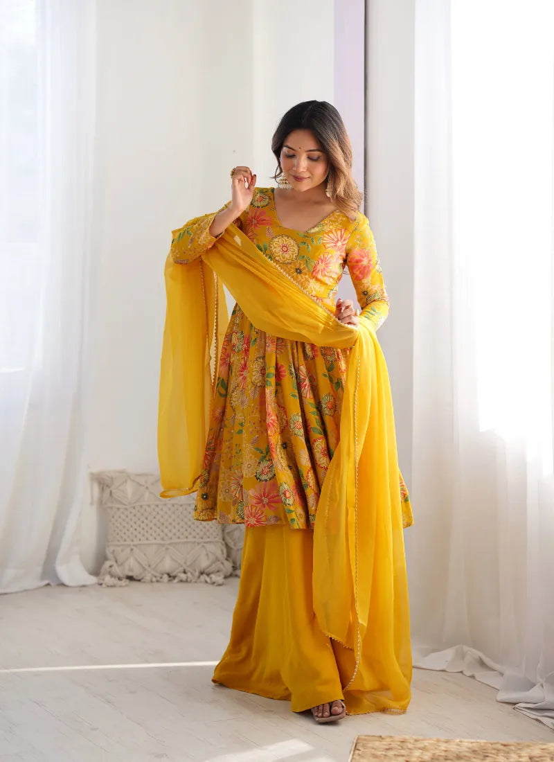 Heavy Pure Soft Romansilk Chanderi Discharge Print Fabric Yellow