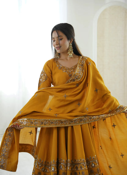 Yellow Embroidered Sequence Anarkali Suit