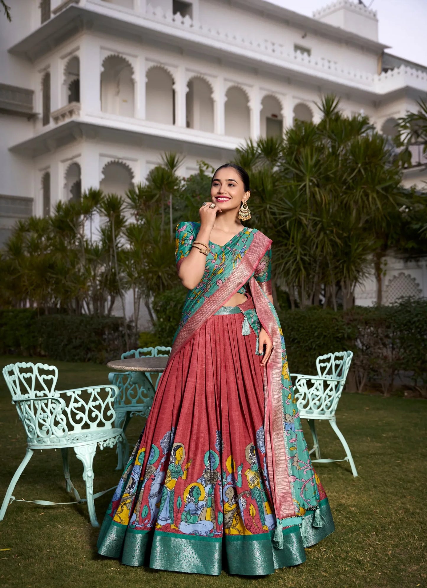 Beautiful Tusser Silk Lehenga Choli Red