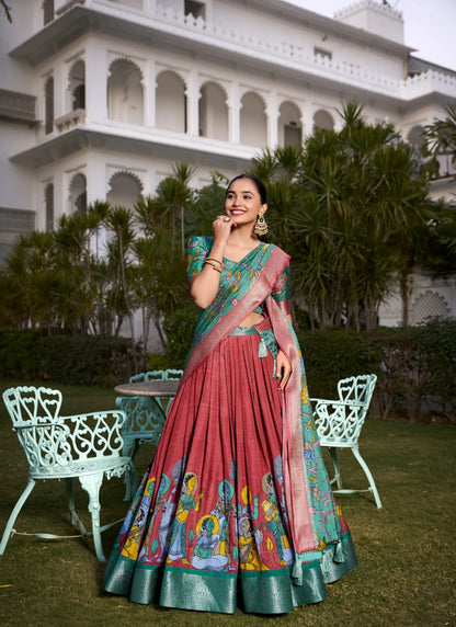 Beautiful Tusser Silk Lehenga Choli Red