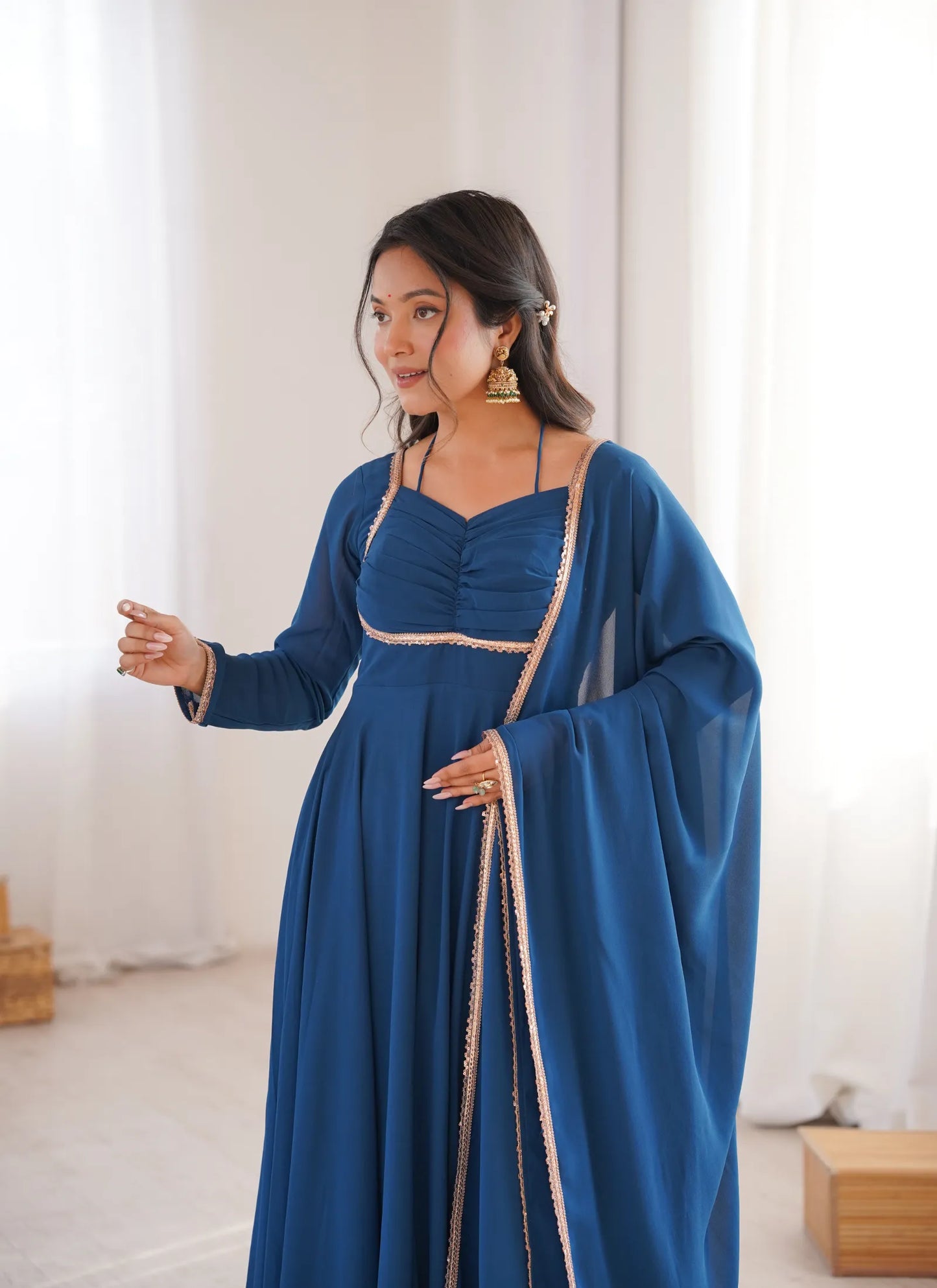 Teal Pure Blooming Georgette Anarkali Suit