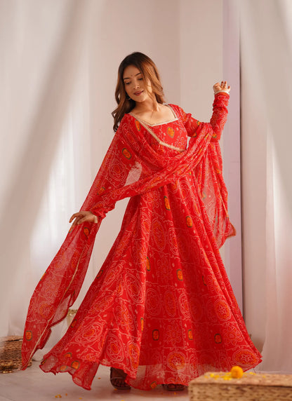 Pure Soft Lightweight Chiffon Anarkali Red