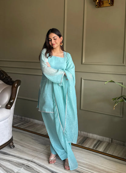 Sky Blue Crunchy Silk Salwar Suit