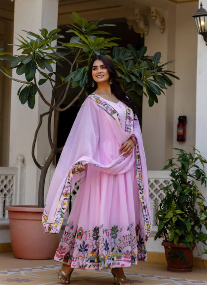 Purple Embroidered Faux Georgette Gown