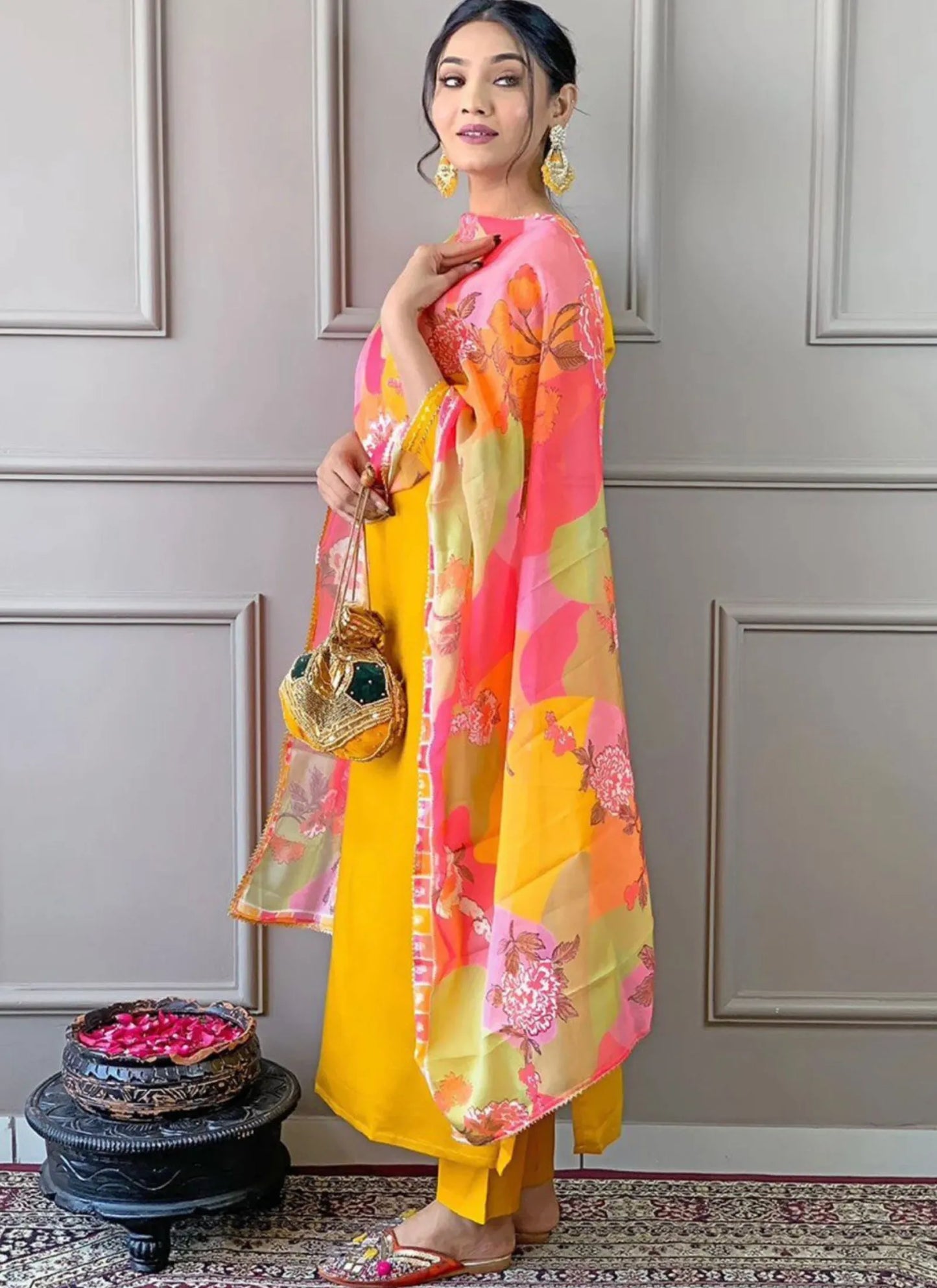 Yellow Vertican Silk Kurta Set