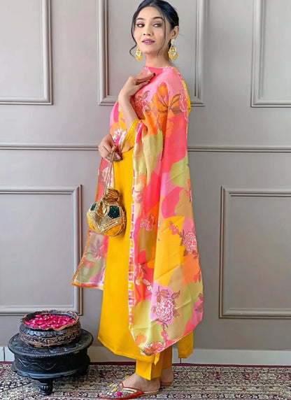 Yellow Vertican Silk Kurta Set