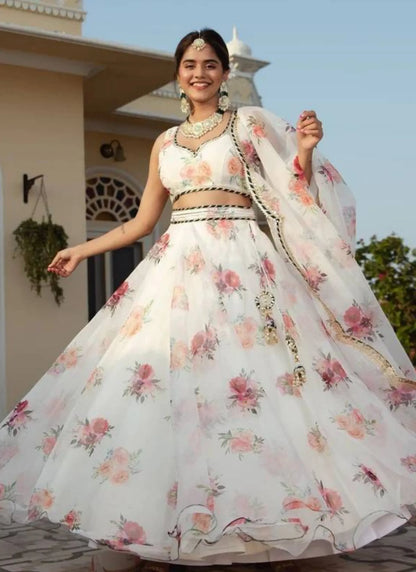 Dermicool Printed Lehenga Choli White