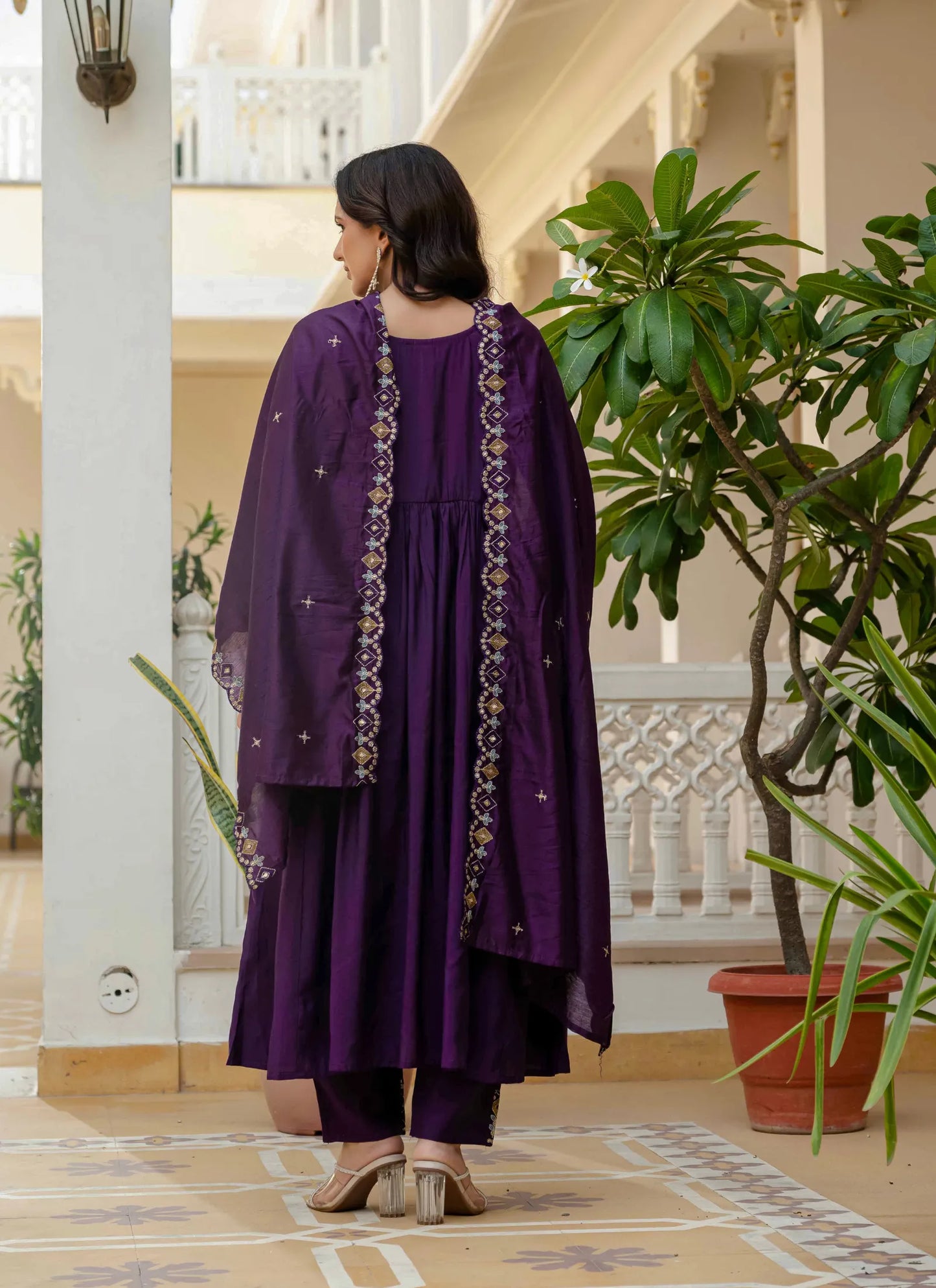 Beautiful Roman Silk Anarkali Kurti Purple