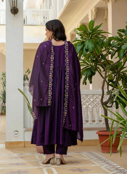 Beautiful Roman Silk Anarkali Kurti Purple