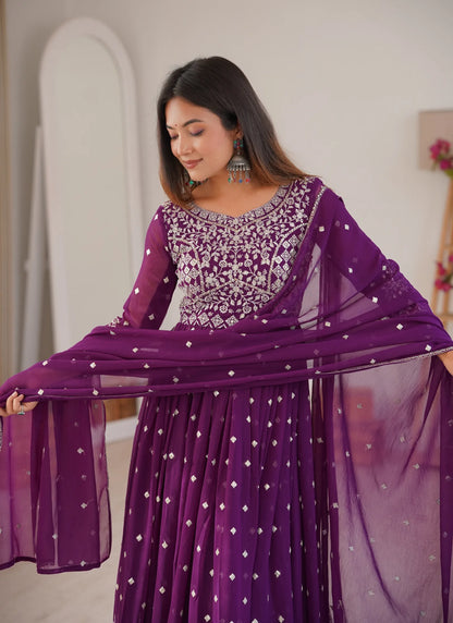 Purple Heavy Faux Georgette Anarkali Suit
