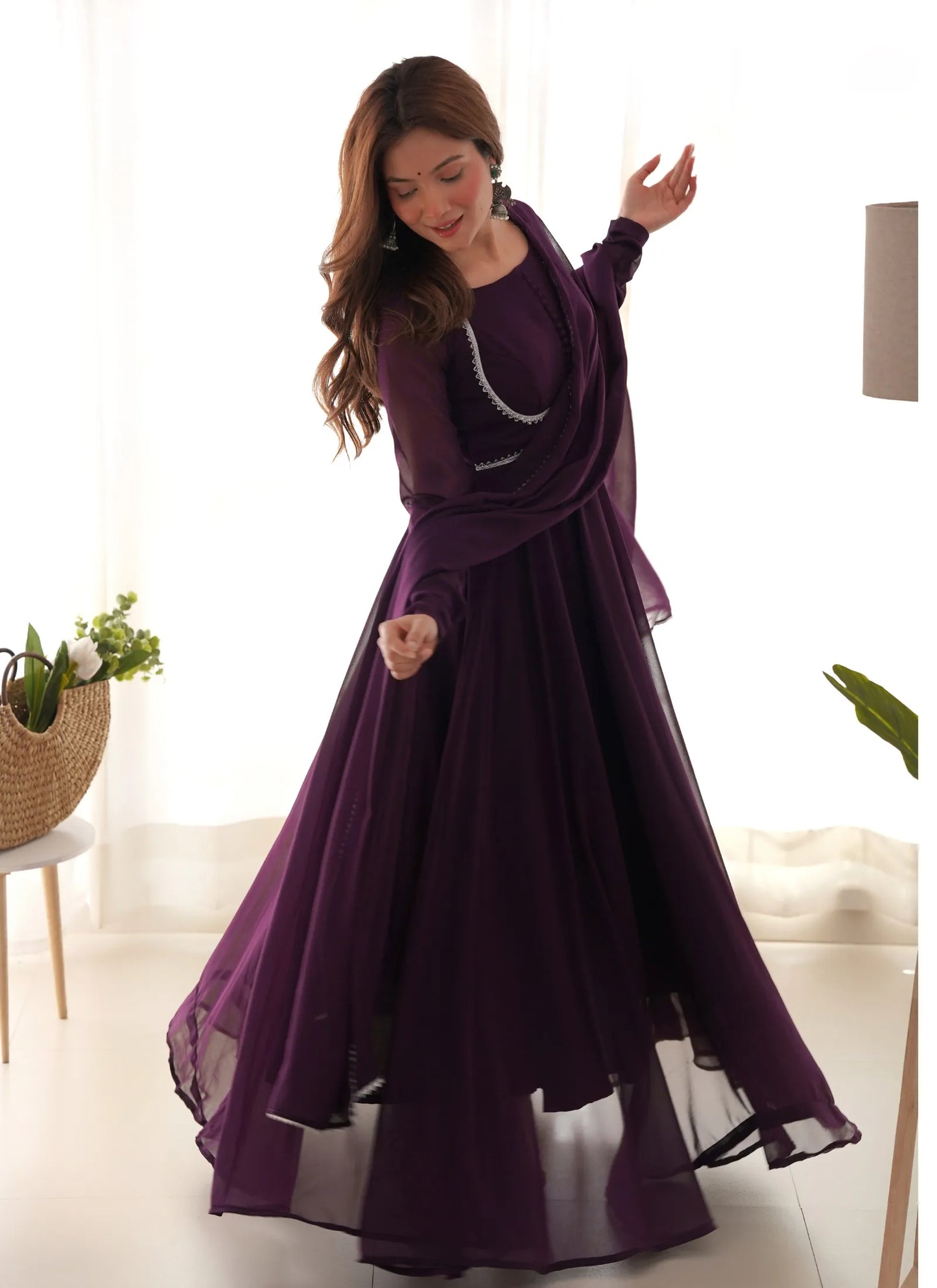 Pure Soft Fox Georgette Anarkali Wine