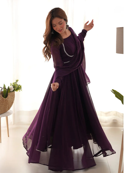 Pure Soft Fox Georgette Anarkali Wine