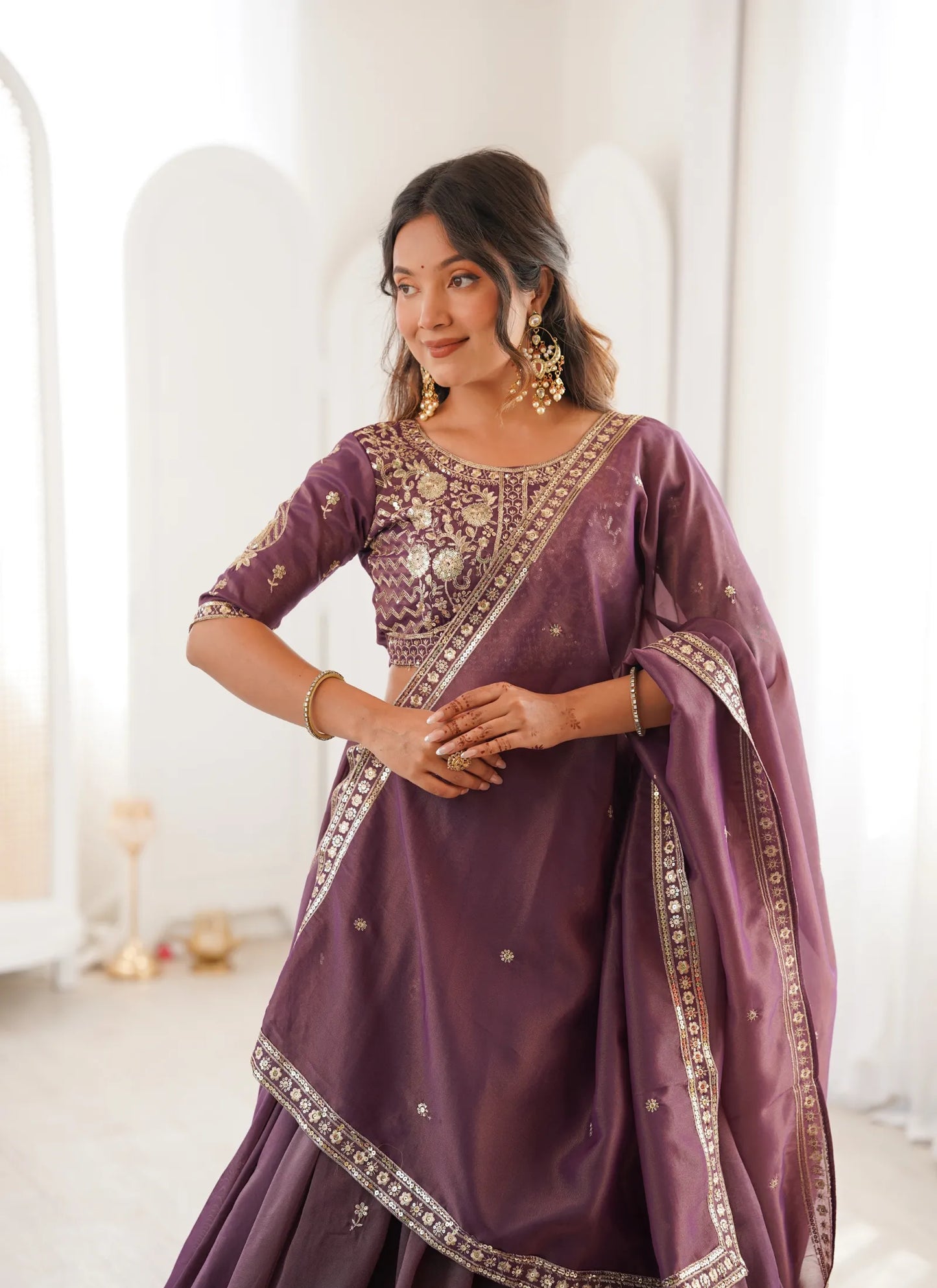 Mauve Heavy Simmer Silk Lehenga Choli