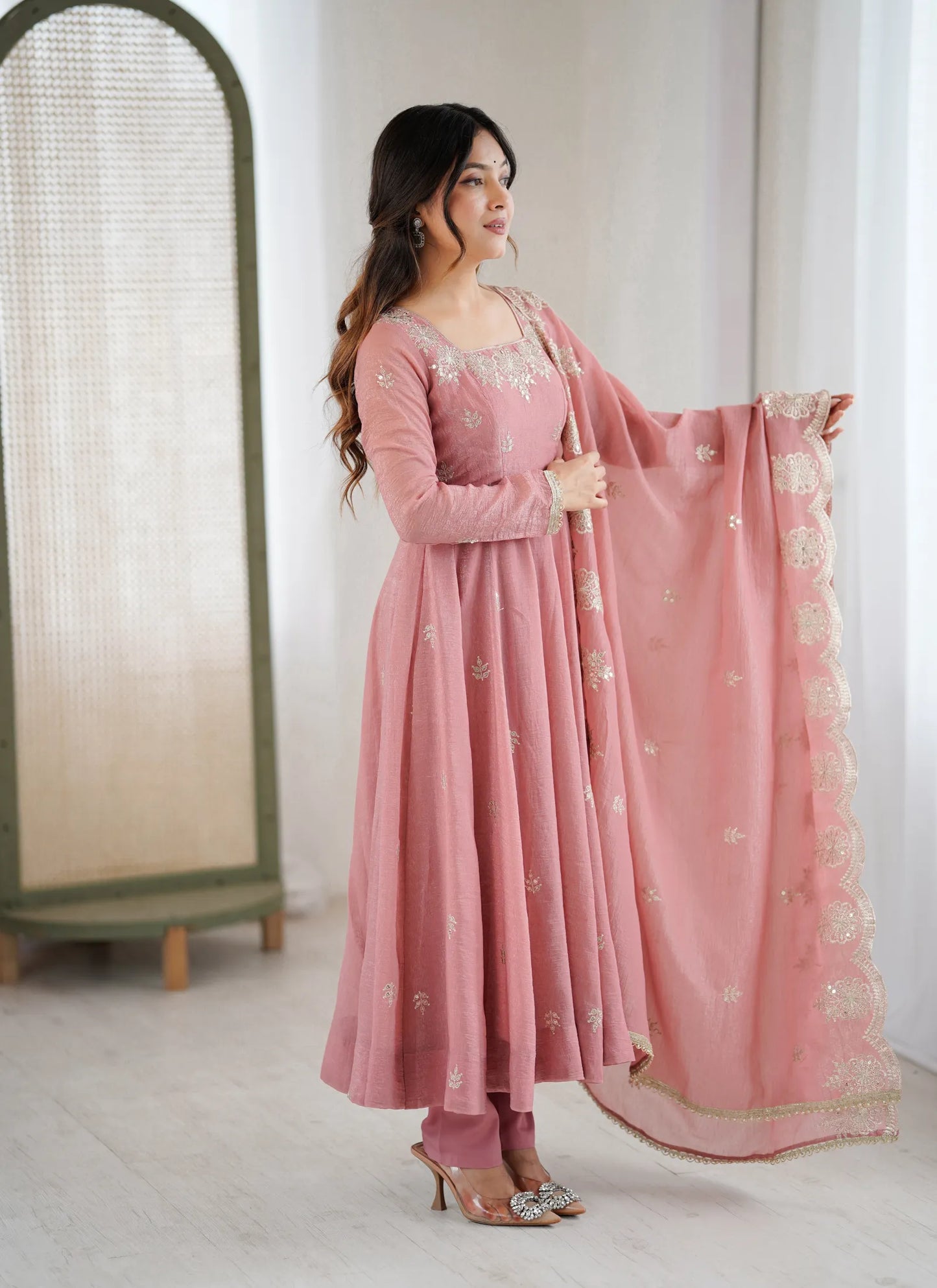 Light Pink Designer Embroidered Anarkali Suit
