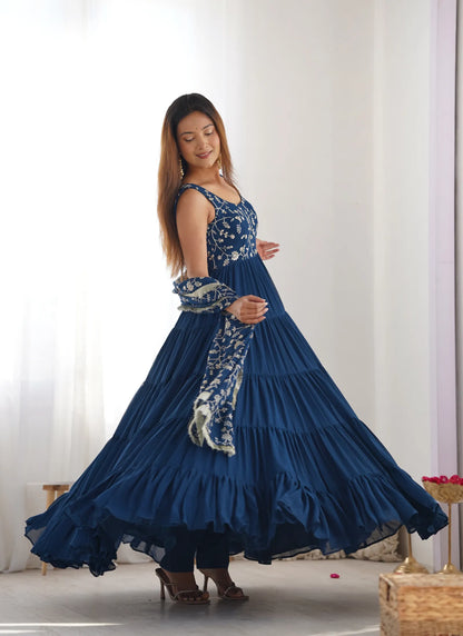Pure Soft Georgette Anarkali Teal Blue