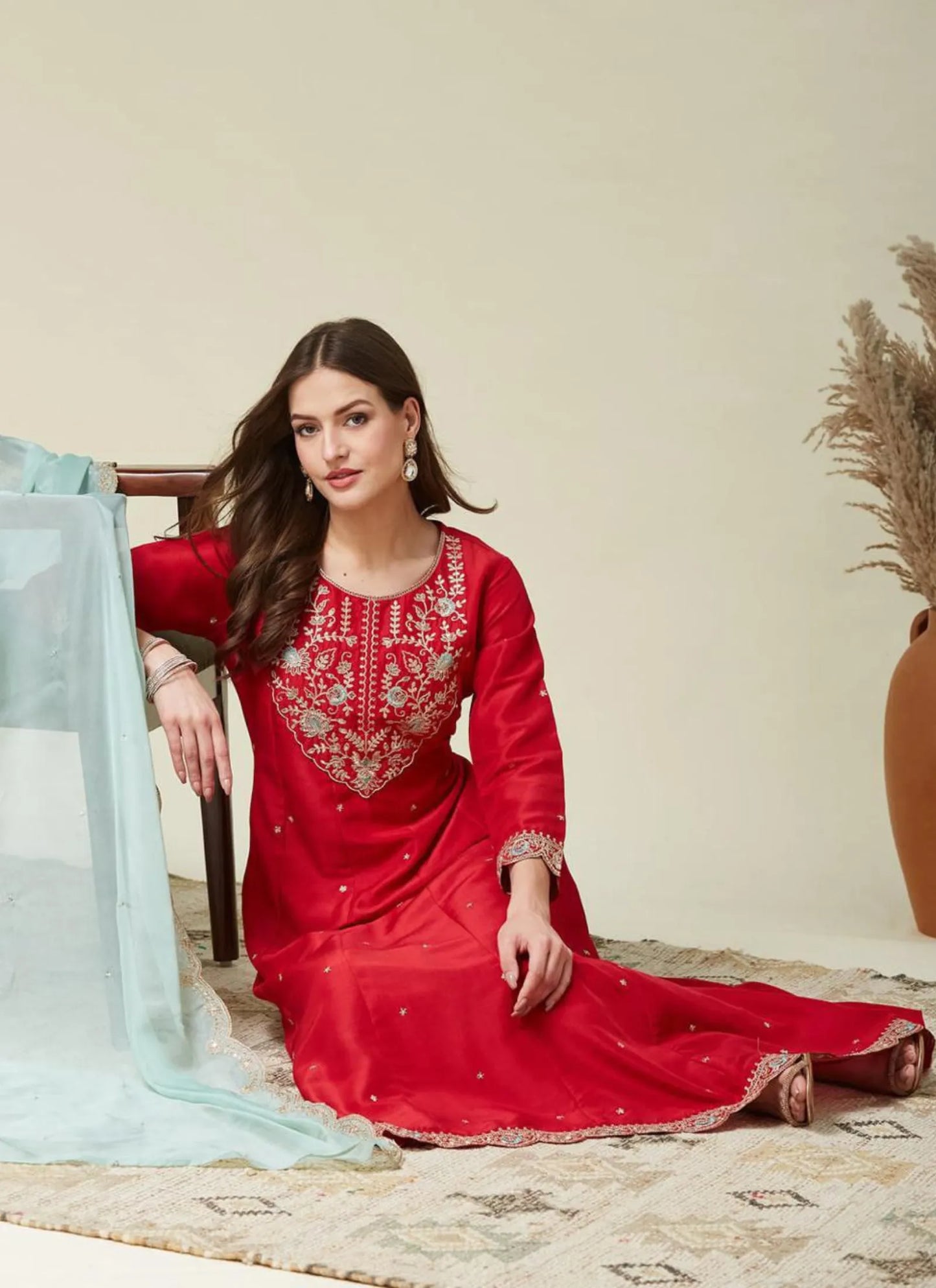 Premium Anarkali Kurti Set Red