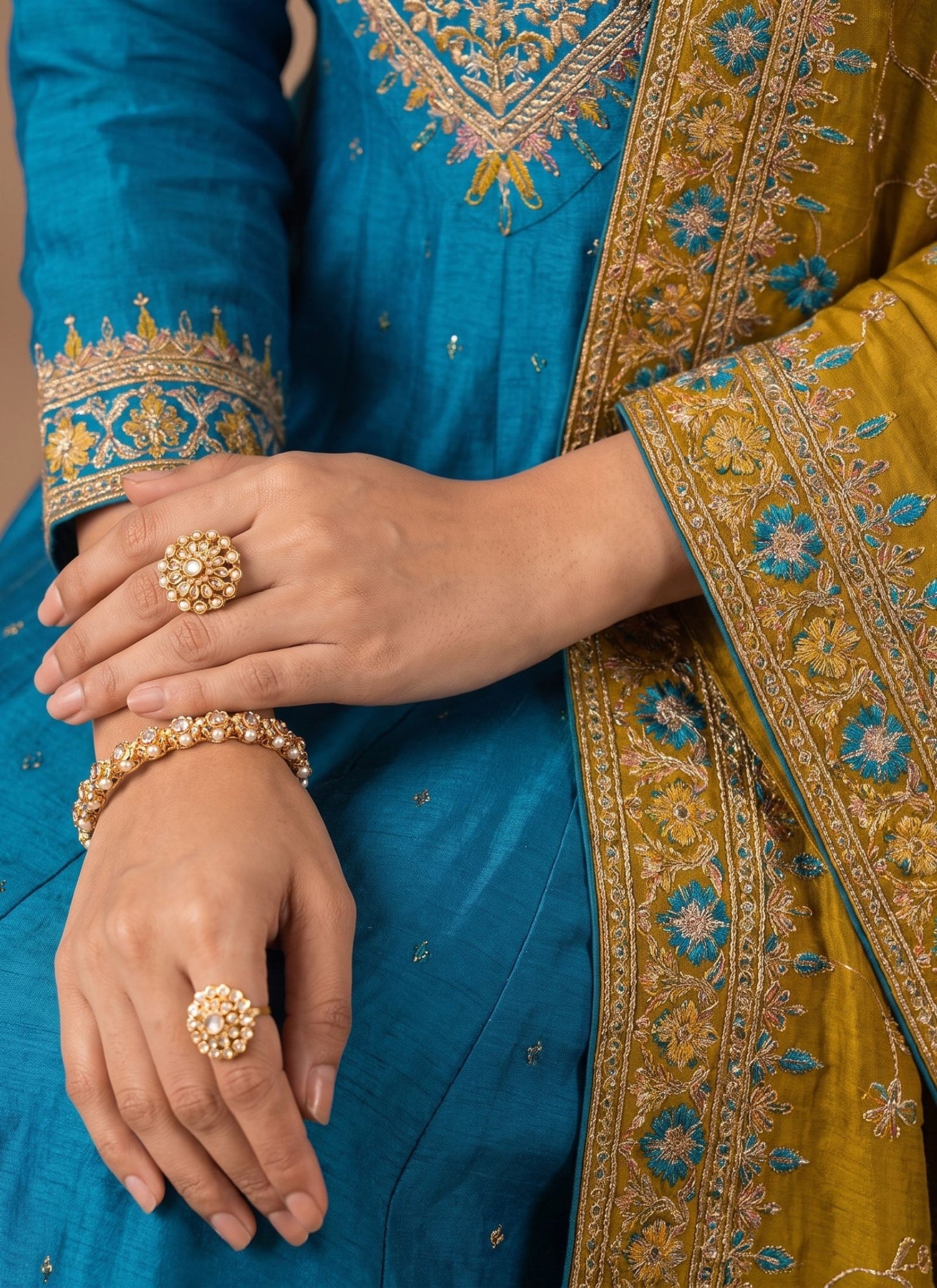 Peacock Vichitra Silk Designer Anarkali Set