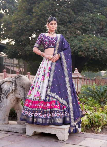 Navy Blue Floral Print Lehenga Choli