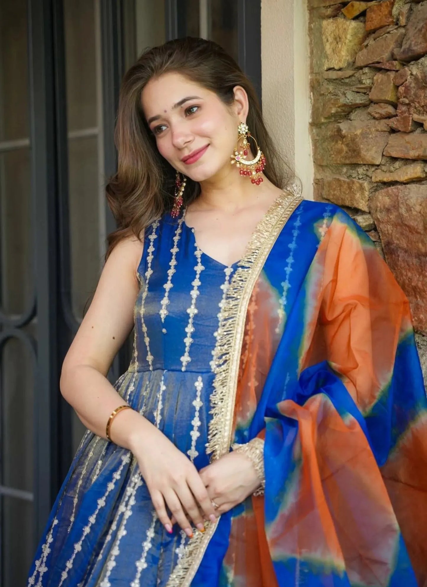 Pure Organza Silk Anarkali Gown Blue