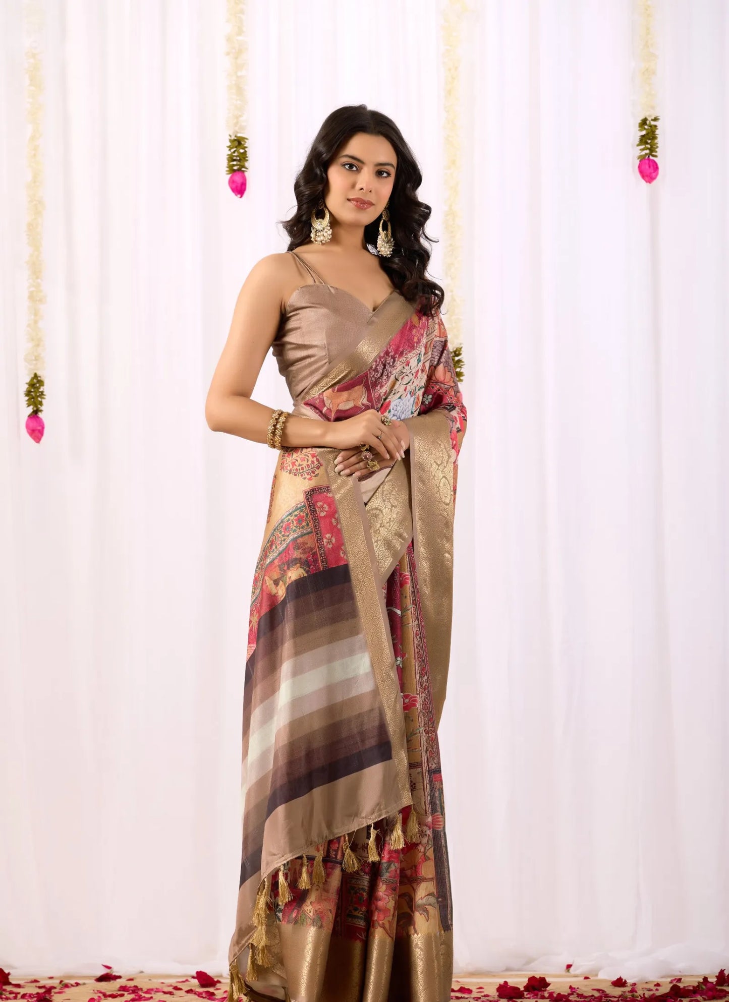 Tribal Art Print Soft Lichi Silk Saree