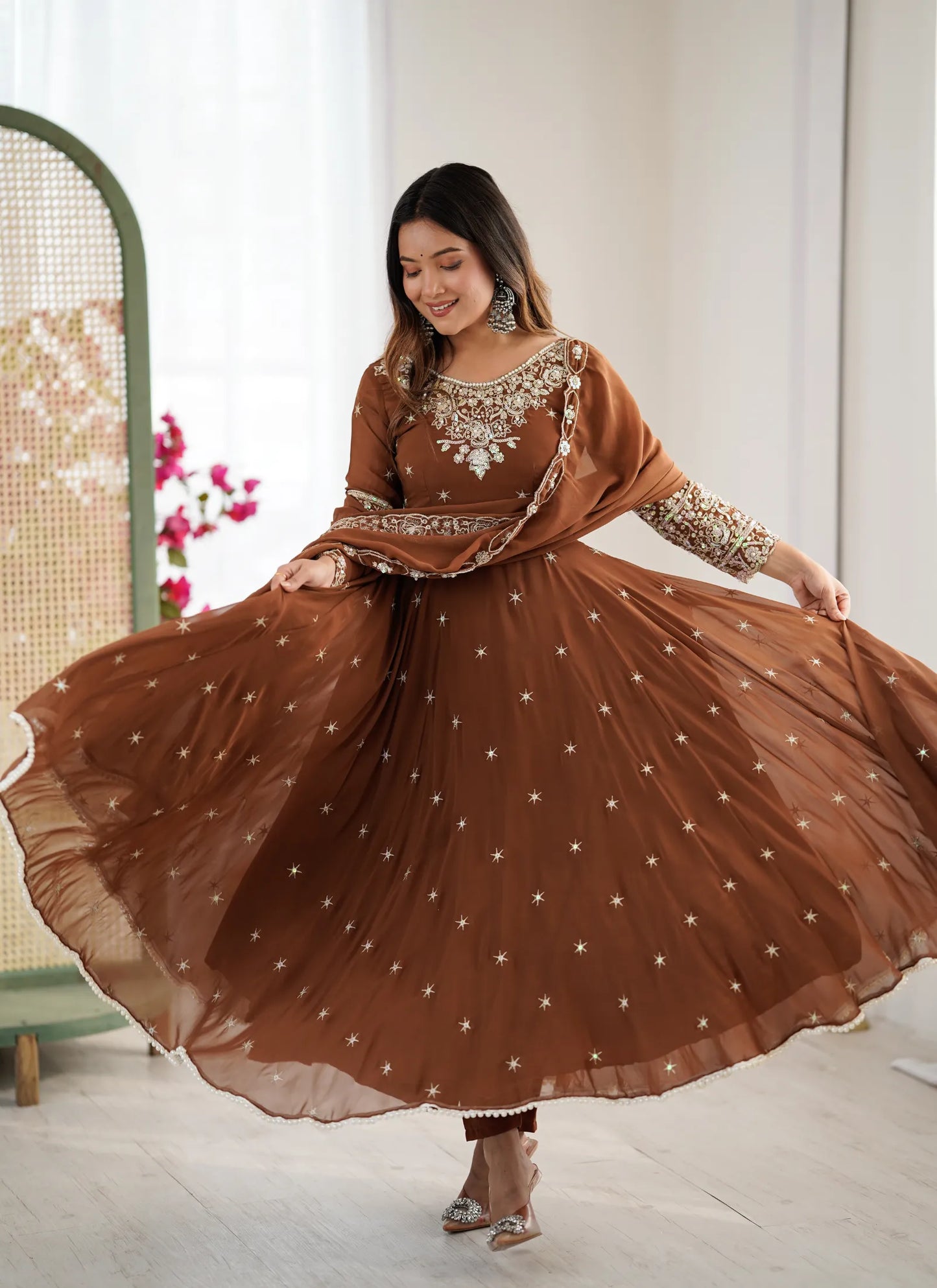 Brown Rembo Sequence Designer Anarkali Suit