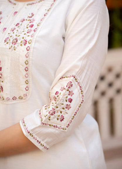 White Pure Viscose Designer Kurti Set