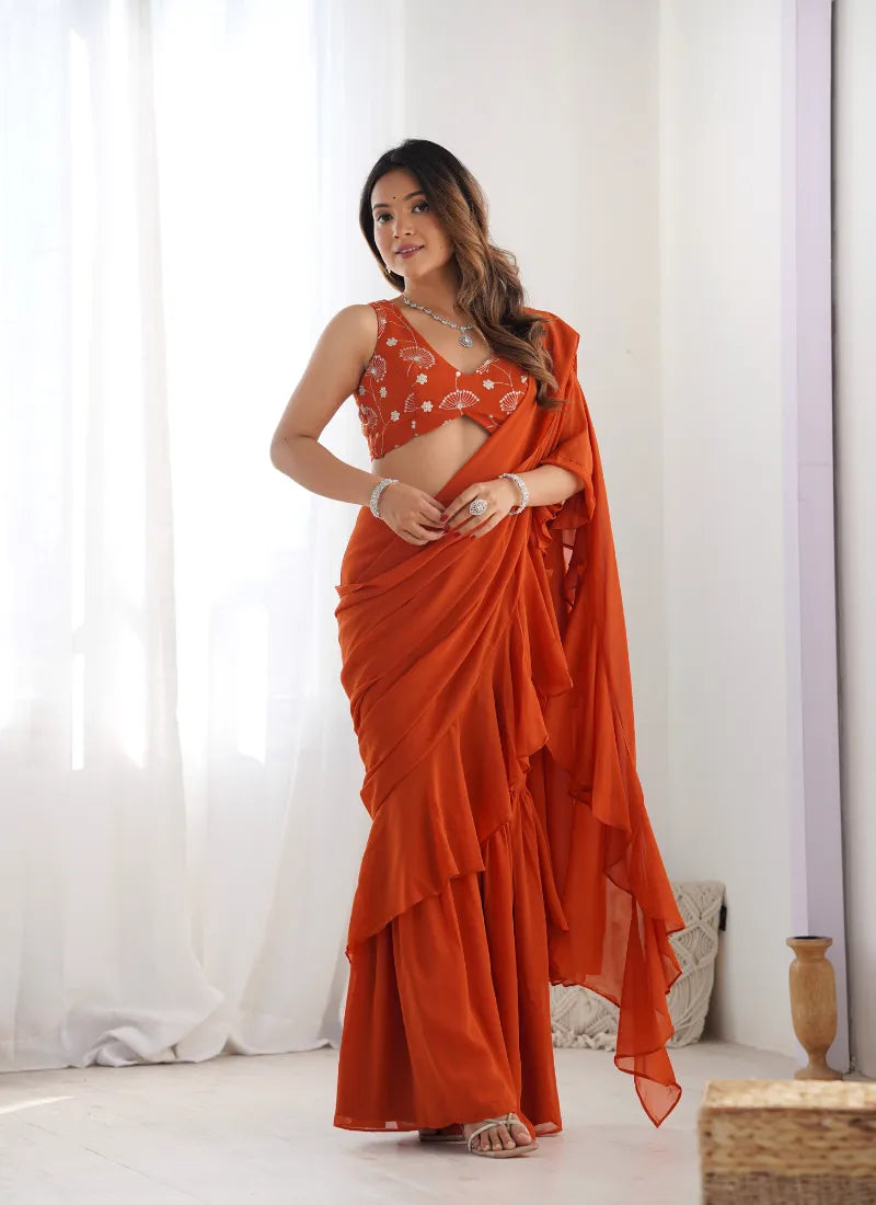 Ready To Wear Sharara Saree Orange