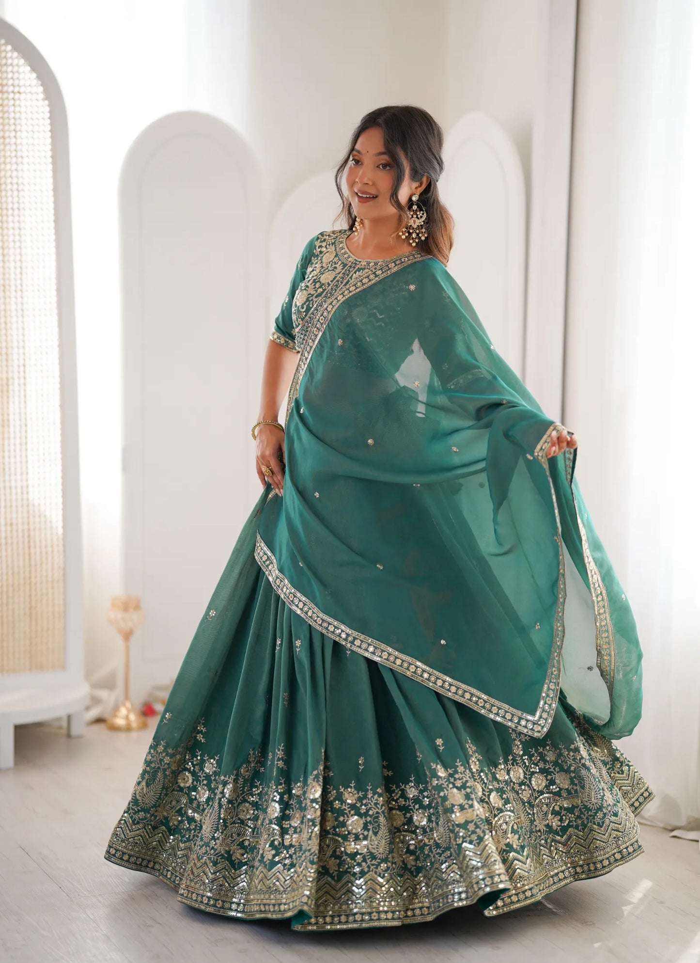 Green Heavy Simmer Silk Lehenga Choli