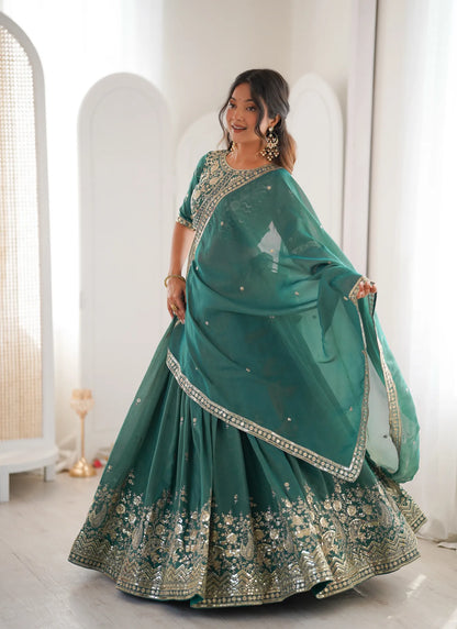 Green Heavy Simmer Silk Lehenga Choli