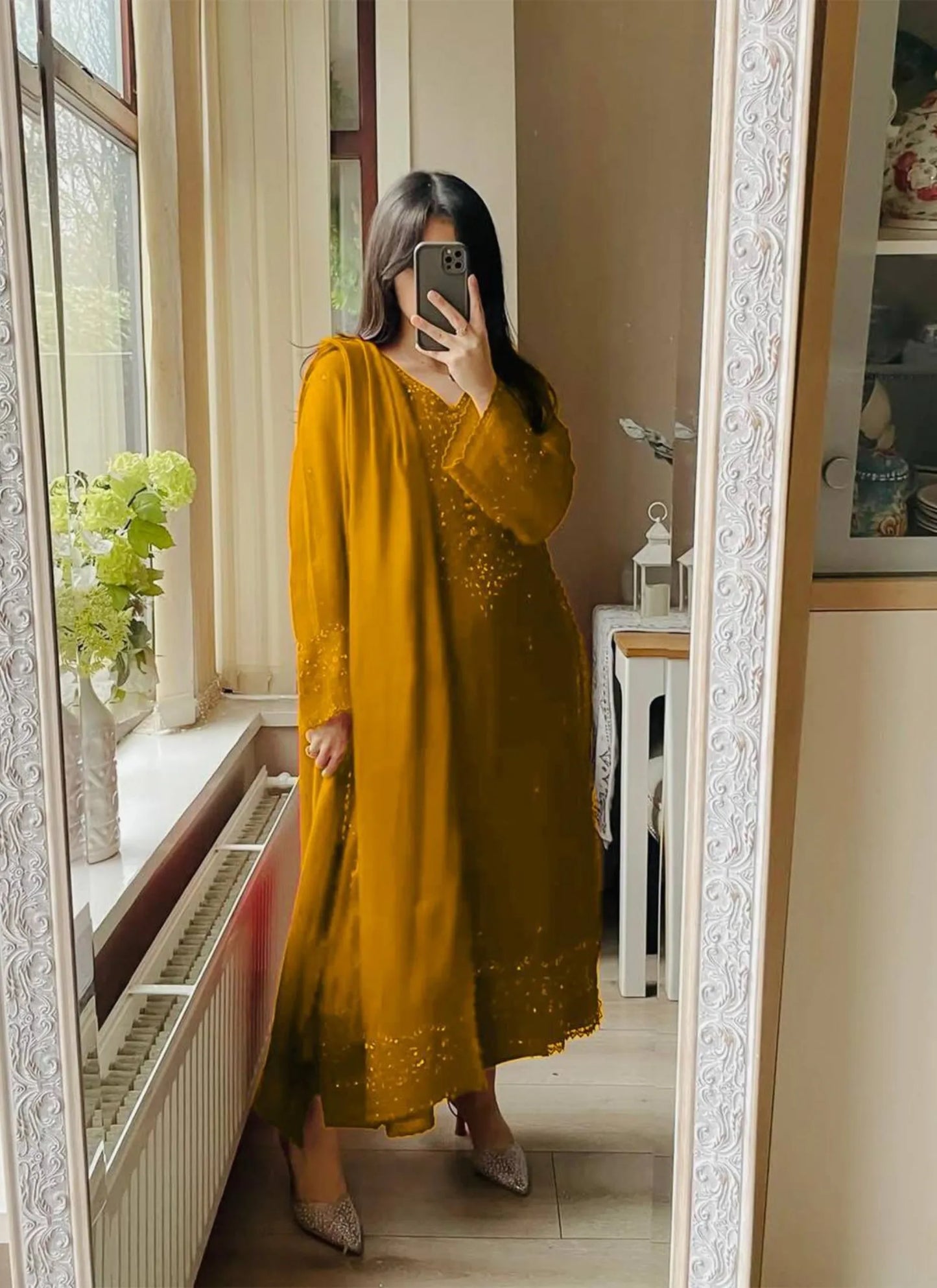 Premium Georgette Embroidery Salwar Suit Yellow