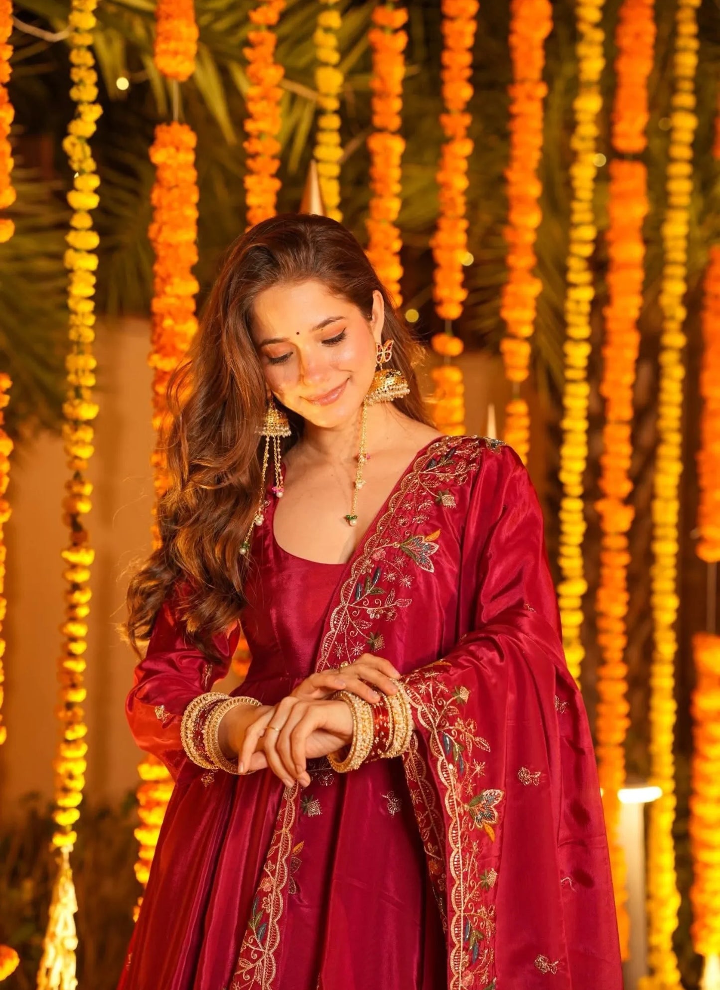 Red Heavy Silk Anarkali Suit