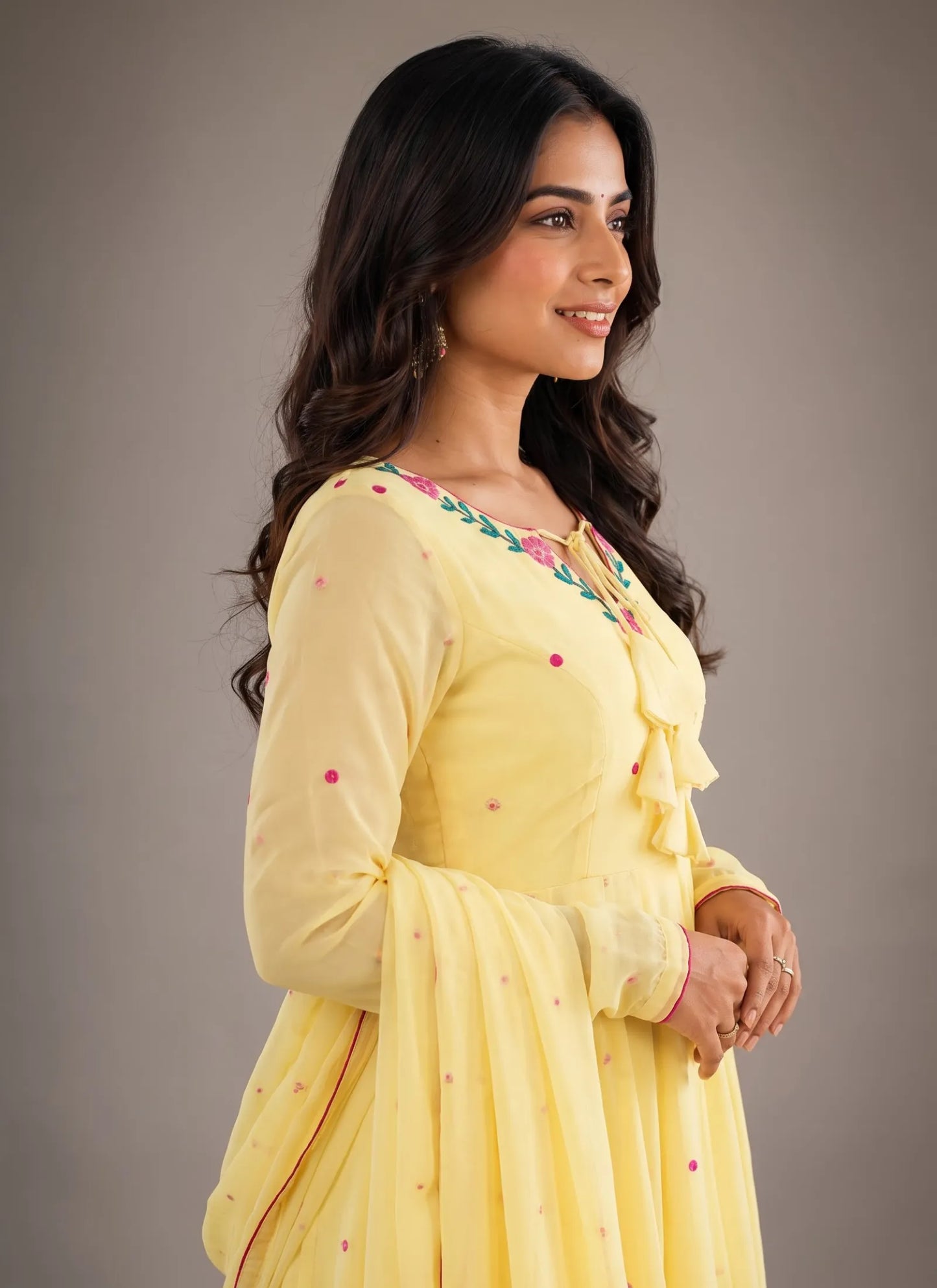Light Yellow Heavy Faux Georgette Anarkali Suit